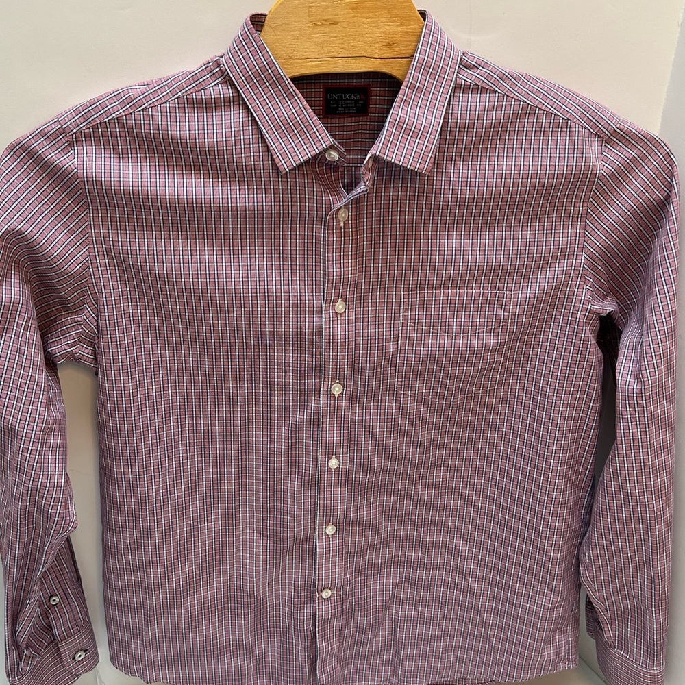 UNTUCKit Pop Cesare Slim Fit Wrinkle Free Red & Blue Plaid Shirt size XL